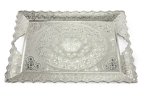 14 Piece Zamzam Glass and Cup Set with Silver Color Tray - 5