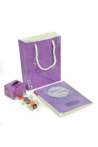 20 Adet Hediyelik 3'lü Mevlüt Seti İsme Özel Etiketli Çantalı, 64 Sayfa Yasin Kitabı - Mor - ihvanonline (1)