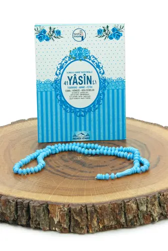 20 Adet Hediyelik 3'lü Mevlüt Seti İsme Özel Etiketli Çantalı Tesbihli, 80 Sayfa Yasin Kitabı - Mavi - 3