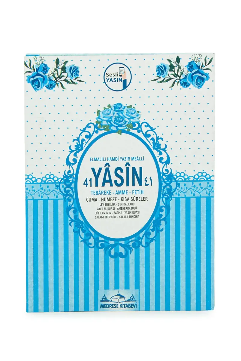 20 Adet Hediyelik 3'lü Mevlüt Seti İsme Özel Etiketli Çantalı Tesbihli, 80 Sayfa Yasin Kitabı - Mavi - 4