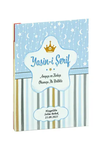 20 Adet Hediyelik 4'lü Mevlüt Seti - İsme Özel Etiketli - Çanta, Tesbih, Magnet, Yasin Kitabı - Mavi - 5