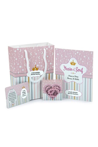 20 Adet Hediyelik 4'lü Mevlüt Seti - İsme Özel Etiketli - Çanta, Tesbih, Magnet Yasin Kitabı - Pembe - ihvanonline