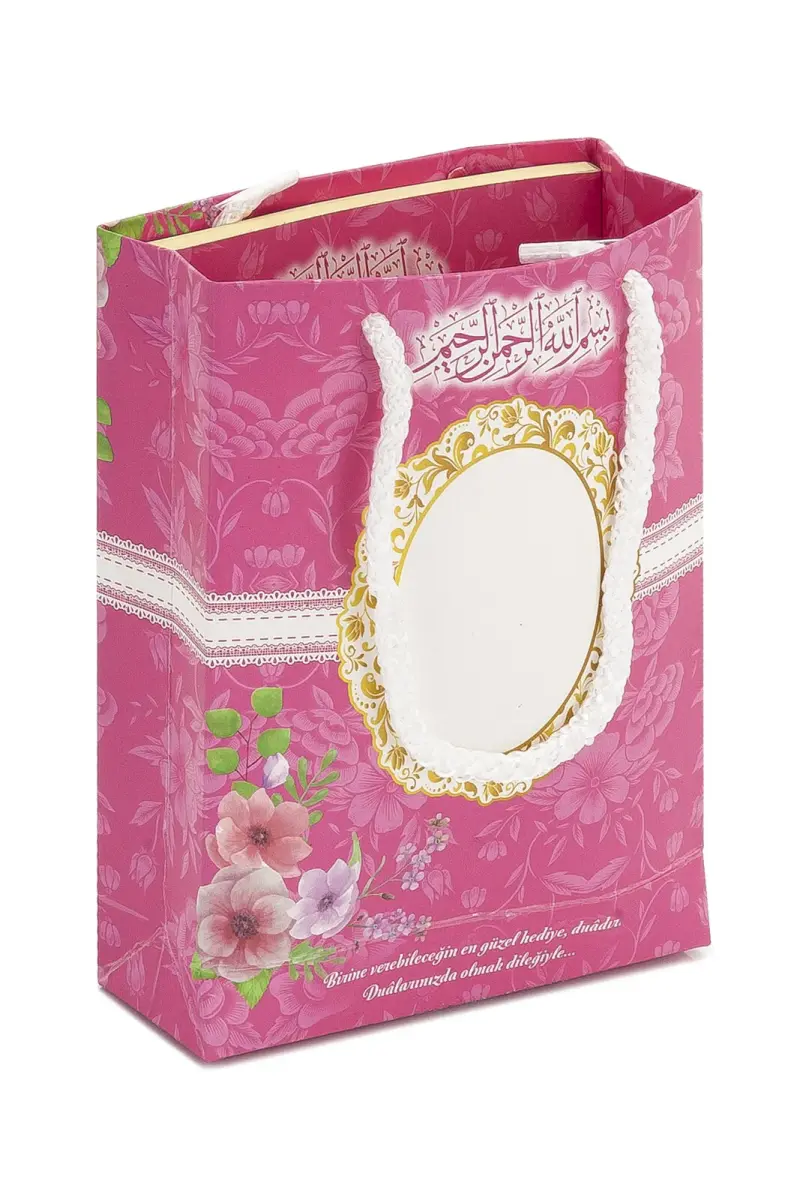 20 Adet Hediyelik 4'lü Mevlüt Seti İsme Özel Etiketli Çantalı, Tesbihli, Yasin Kitabı - Pembe - 3
