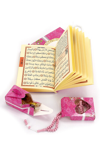 20 Adet Hediyelik 4'lü Mevlüt Seti İsme Özel Etiketli Çantalı, Tesbihli, Yasin Kitabı - Pembe - 2
