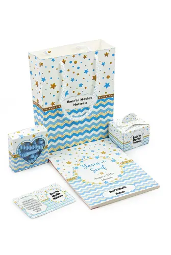 20 Adet Hediyelik 5'li Mevlüt Seti İsme Özel Çantalı Tesbihli, Magnetli, Yasin Kitabı - Mavi - İhvan (1)