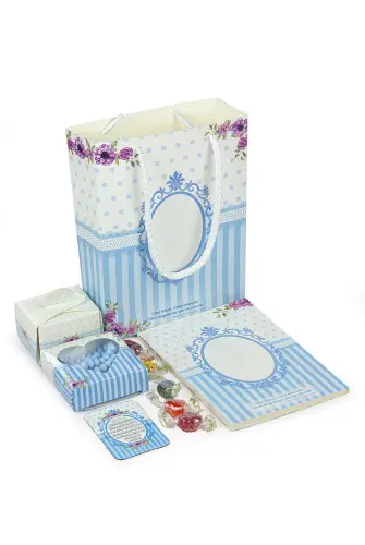 20 Adet Hediyelik 5'li Mevlüt Seti İsme Özel Etiketli Çantalı Tesbihli, Magnetli, Yasin Kitabı - Mavi - ihvanonline (1)