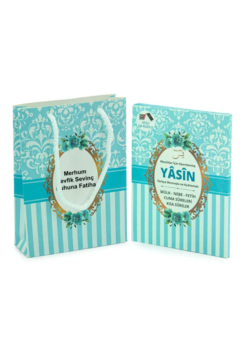 20 Adet Hediyelik Mevlüt Seti İsme Özel Etiketli Çantalı 80 Sayfa Yasin Kitabı - Mavi - 1