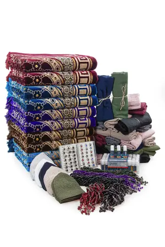 20 Kişilik Hac ve Umre Hediyelik Dodya Kadife Seccade Seti – Premium - 1