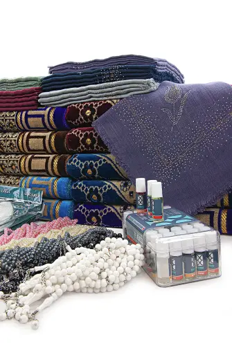 20 Kişilik Hac ve Umre Hediyelik Dodya Kadife Seccade Seti – Delüks (HRM) - 6
