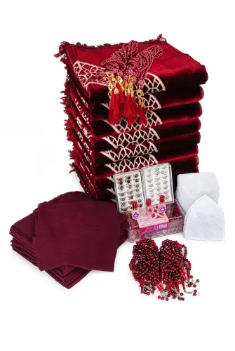 20 Kişilik Hac ve Umre Hediyelik Kadife Seccade Seti – Bordo - ihvanonline (1)