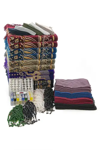 20 Kişilik Hac ve Umre Hediyelik Kadife Seccade Seti – Delüks - 5