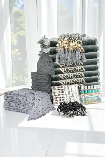 20 Kişilik Hac ve Umre Hediyelik Kadife Seccade Seti – Gri - İhvan (1)