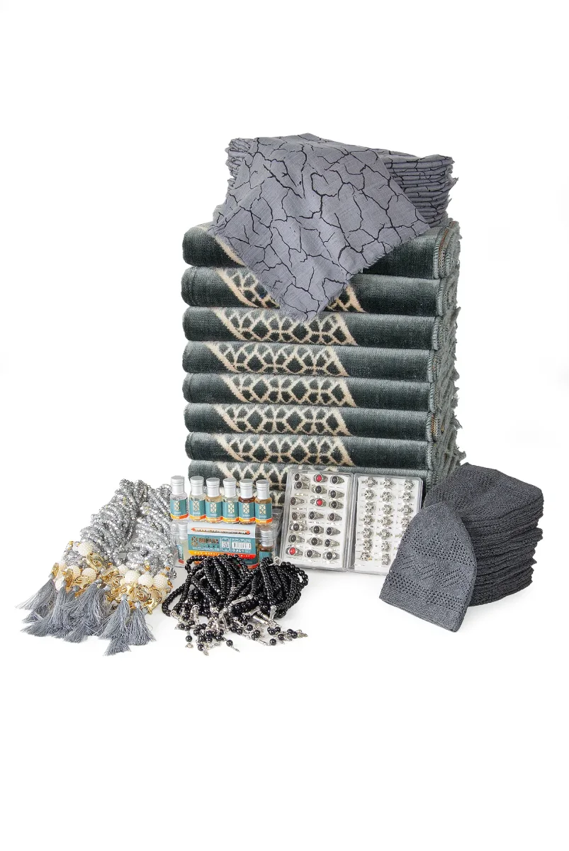 20 Kişilik Hac ve Umre Hediyelik Kadife Seccade Seti – Gri - 3