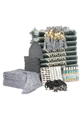 20 Kişilik Hac ve Umre Hediyelik Kadife Seccade Seti – Gri - 5