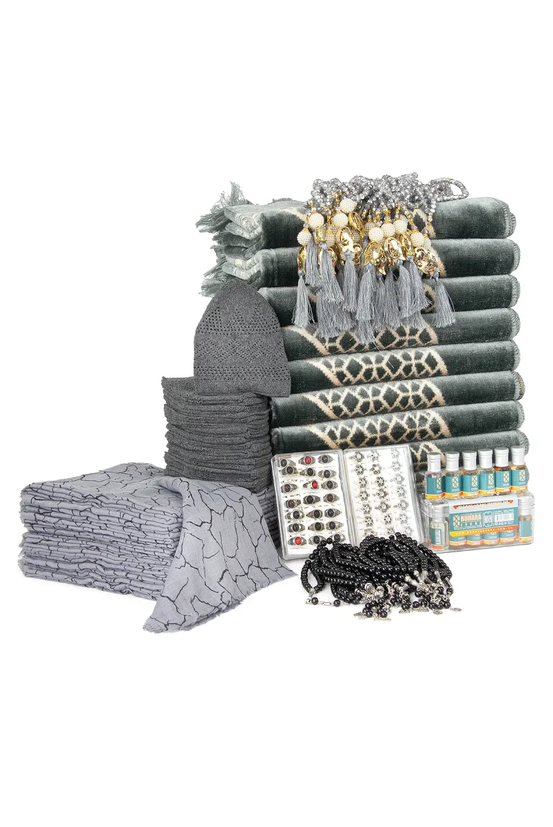 20 Kişilik Hac ve Umre Hediyelik Kadife Seccade Seti – Gri - 5