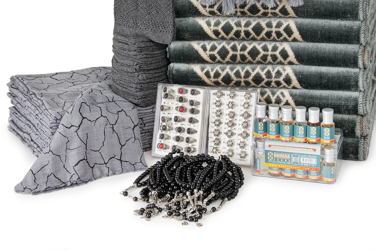 20 Kişilik Hac ve Umre Hediyelik Kadife Seccade Seti – Gri - 6