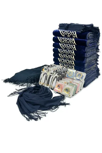 20 Kişilik Hac ve Umre Hediyelik Kadife Seccade Seti – Lacivert - ihvanonline (1)