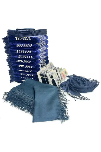 20 Kişilik Hac ve Umre Hediyelik Kadife Seccade Seti – Lacivert - 3