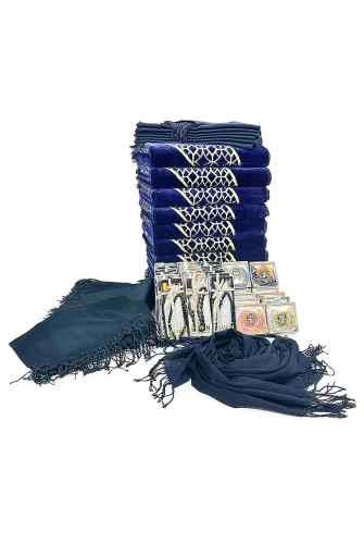 20 Kişilik Hac ve Umre Hediyelik Kadife Seccade Seti – Lacivert - 4