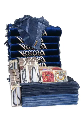 20 Kişilik Hac ve Umre Hediyelik Kadife Seccade Seti – Lacivert - 5