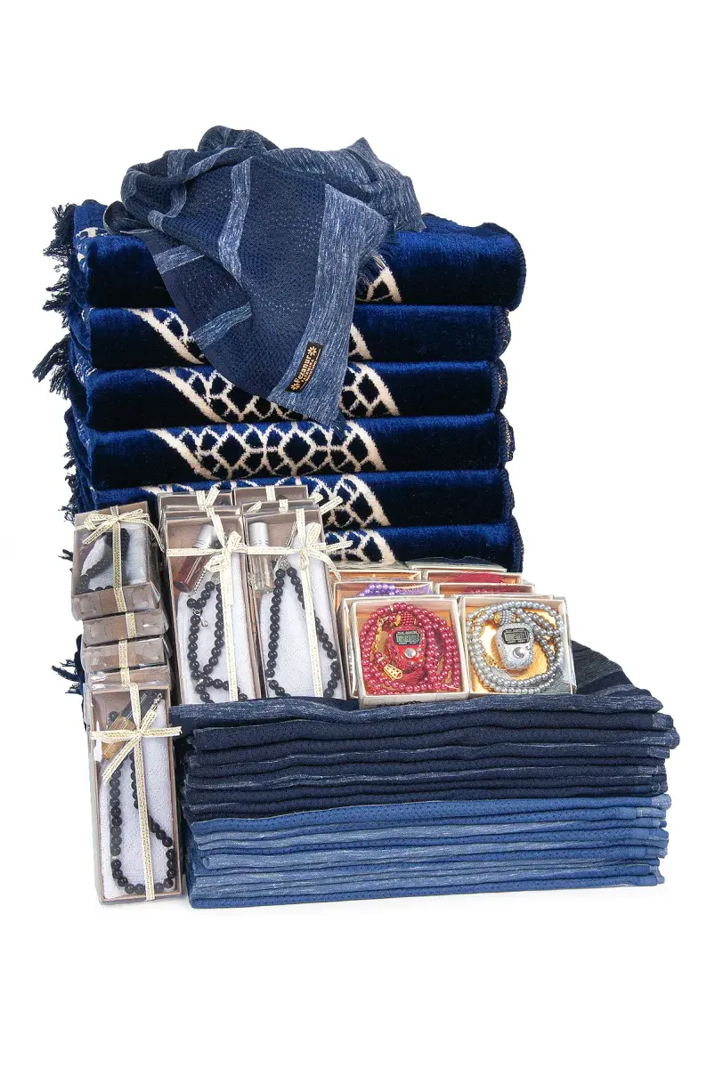 20 Kişilik Hac ve Umre Hediyelik Kadife Seccade Seti – Lacivert - 5