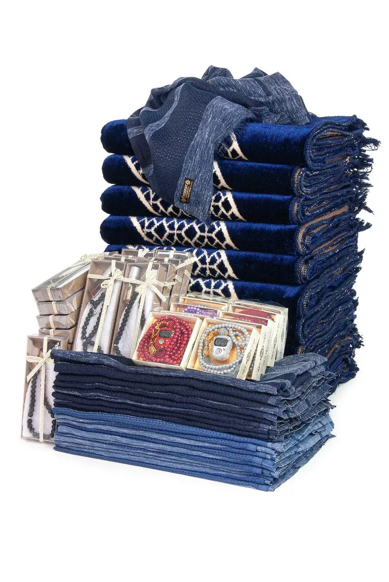 20 Kişilik Hac ve Umre Hediyelik Kadife Seccade Seti – Lacivert - 6