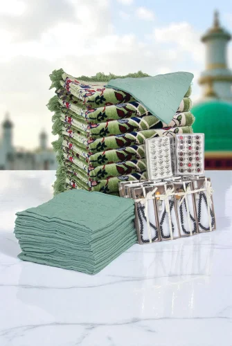 20 Kişilik Hac ve Umre Hediyelik Kadife Seccade Seti – (RVZ) - 1
