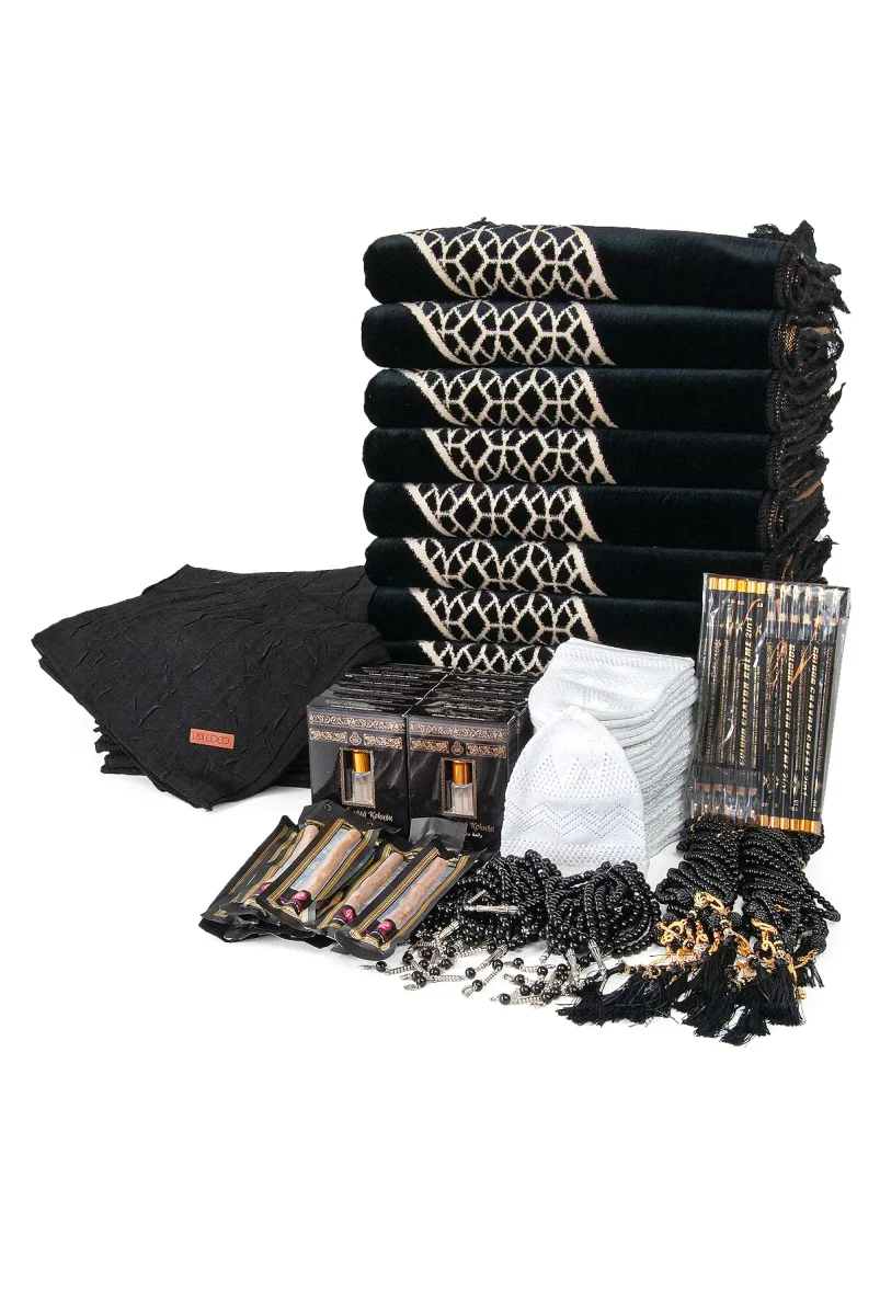 20 Kişilik Hac ve Umre Hediyelik Kadife Seccade Seti – Siyah - 3