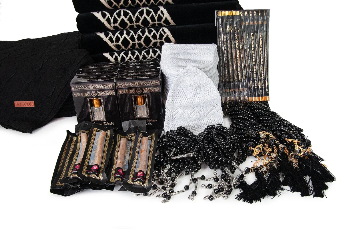 20 Kişilik Hac ve Umre Hediyelik Kadife Seccade Seti – Siyah - 4