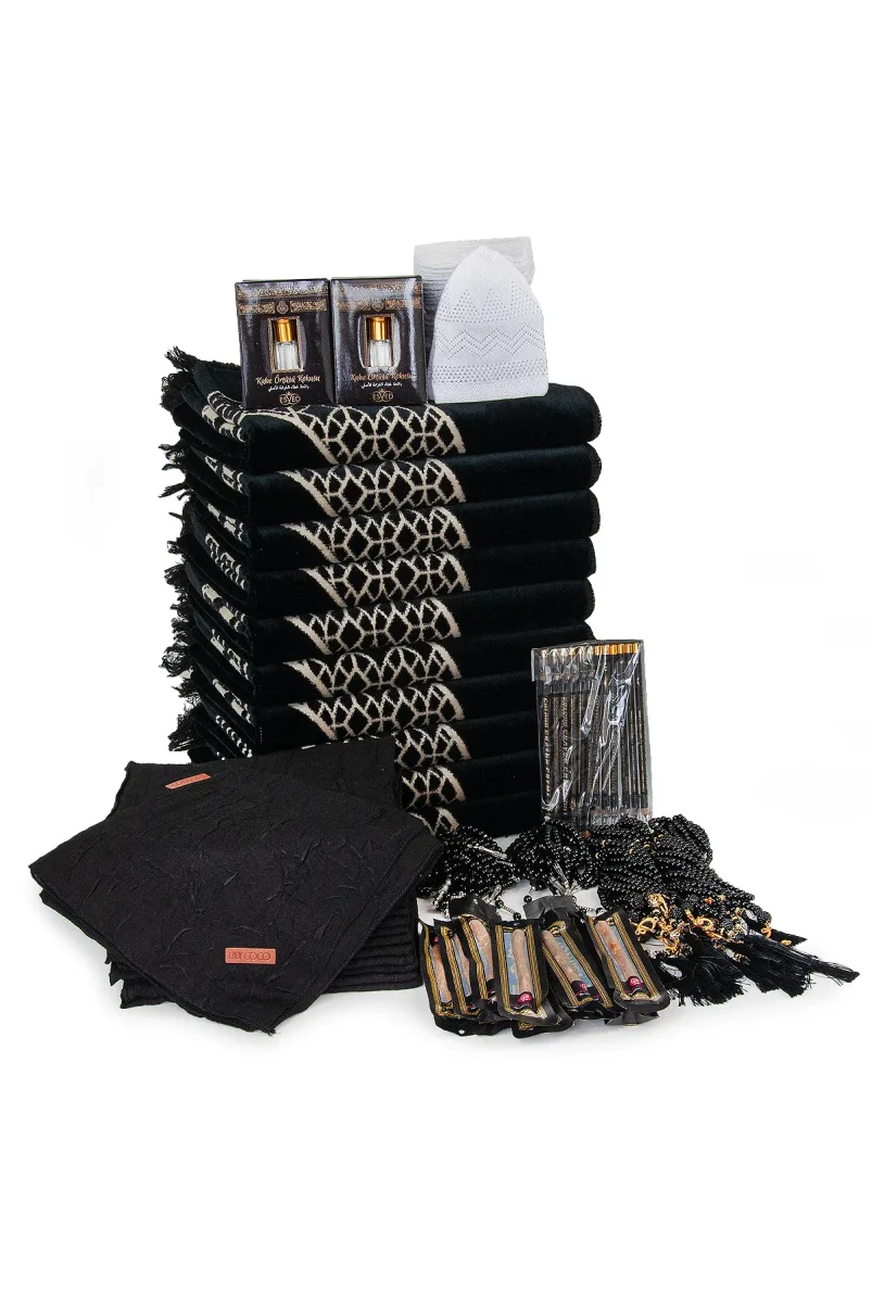 20 Kişilik Hac ve Umre Hediyelik Kadife Seccade Seti – Siyah - 5