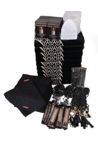 20 Kişilik Hac ve Umre Hediyelik Kadife Seccade Seti – Siyah - 6