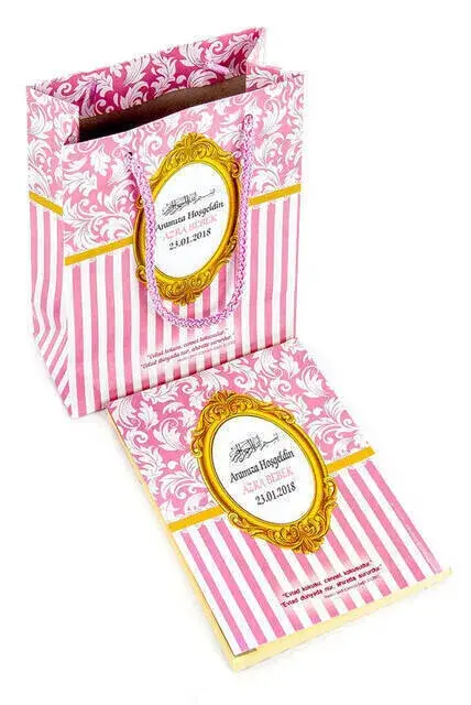 20 PCS - Book of Yasin - Bag Size - 128 Pages - Special Name Label - With Cardboard Bag - Pink Color - Mevlid Gift - 3