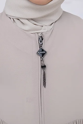 3 Katlı Medine İpeği Kız Çocuk Feracesi Rahat Kesim Çocuk Abaya - Bej (Kdm) - 6
