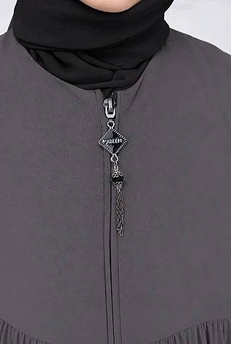 3 Katlı Medine İpeği Kız Çocuk Feracesi Rahat Kesim Çocuk Abaya - Füme (Kdm) - 6
