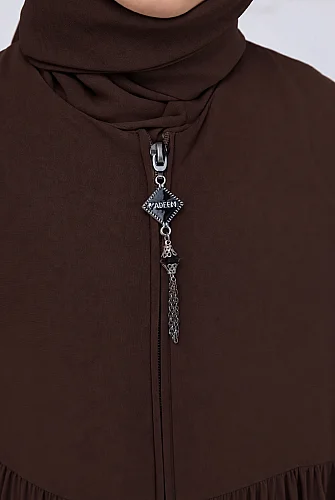 3 Katlı Medine İpeği Kız Çocuk Feracesi Rahat Kesim Çocuk Abaya - Kahverengi (Kdm) - 6