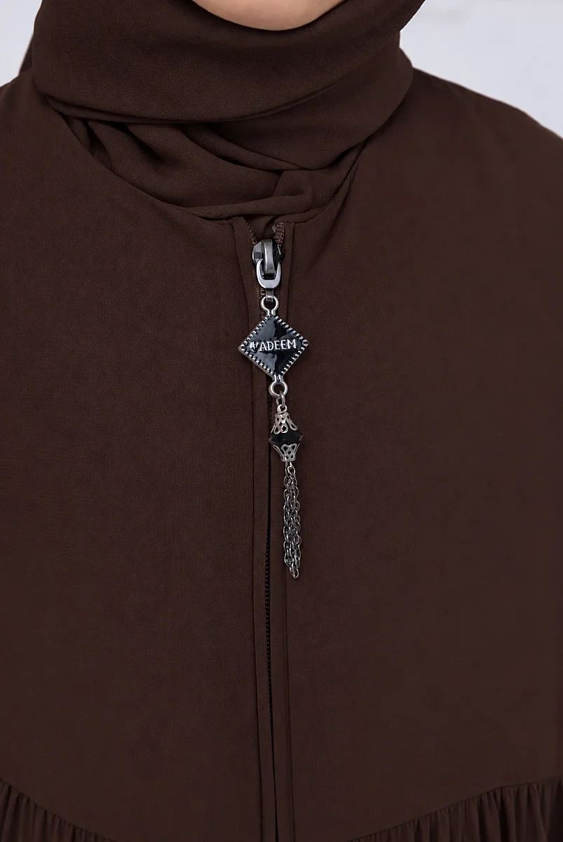 3 Katlı Medine İpeği Kız Çocuk Feracesi Rahat Kesim Çocuk Abaya - Kahverengi (Kdm) - 6
