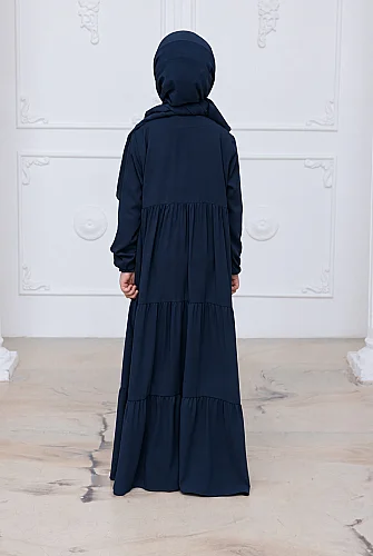 3 Katlı Medine İpeği Kız Çocuk Feracesi Rahat Kesim Çocuk Abaya - Lacivert (Kdm) - ihvanonline (1)