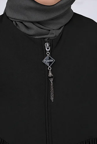 3 Katlı Medine İpeği Kız Çocuk Feracesi Rahat Kesim Çocuk Abaya - Siyah (Kdm) - 6