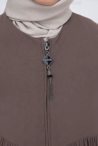 3 Katlı Medine İpeği Kız Çocuk Feracesi Rahat Kesim Çocuk Abaya - Vizon (Kdm) - 6