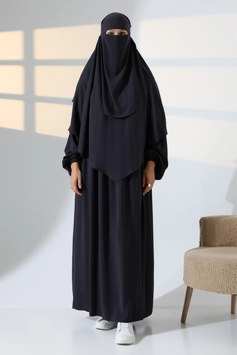 3 Parça Sufleli Peçeli Robalı Ferace Elbise Takım - Antrasit - ihvanonline