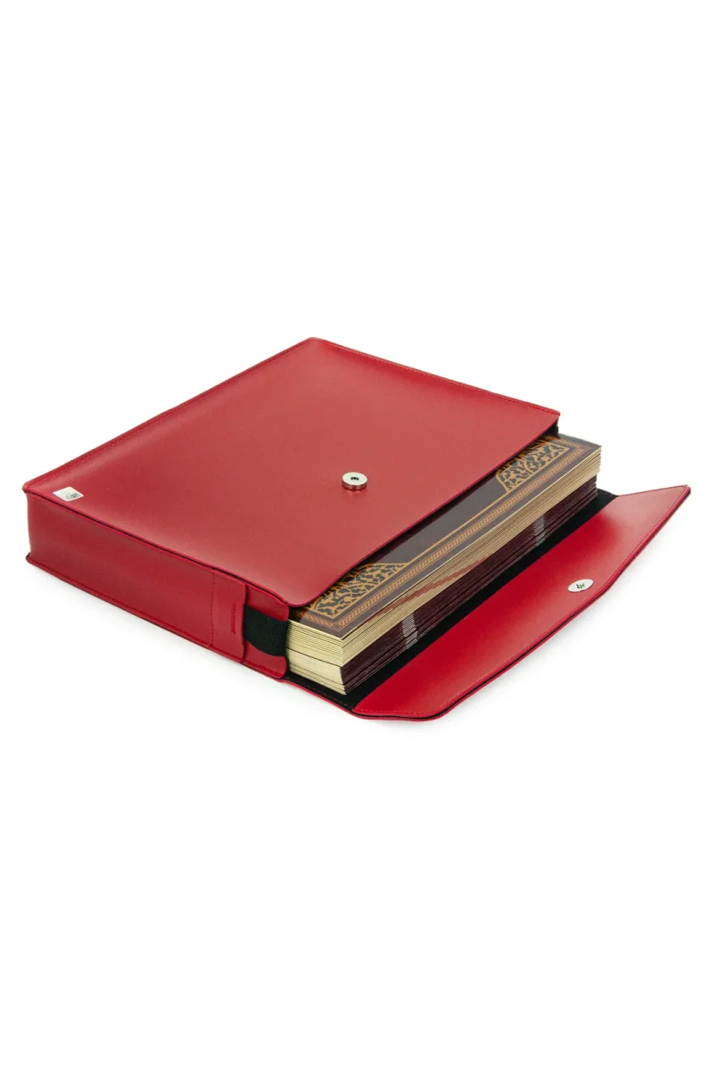 30 Cüz Suni Deri Çantalı Cami Boy Kuranı Kerim - Kırmızı - 3