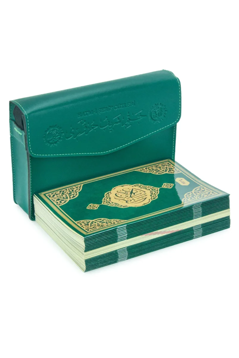 30 Cüz Suni Deri Çantalı Orta Boy Kuranı Kerim - Yeşil - 1