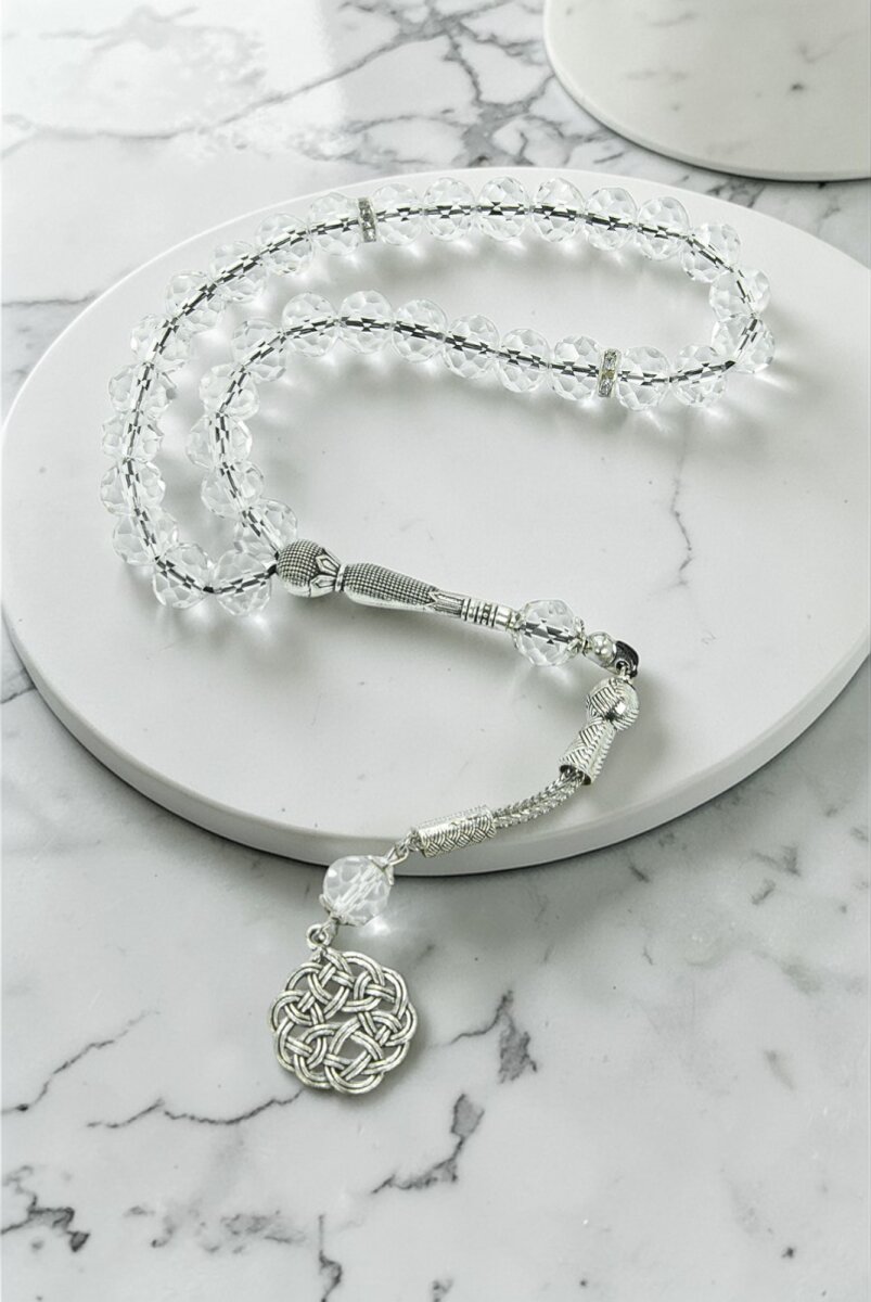 33 lü Kristal Tesbih – Faset Kesim Parlak Taşlı Şık Tasarım - 10 mm - Şeffaf - 1