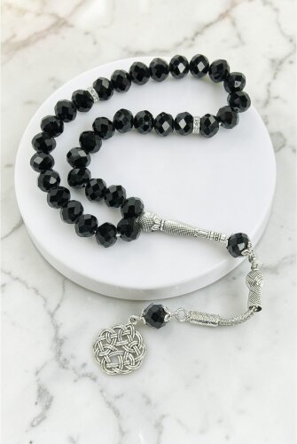 33 lü Kristal Tesbih – Faset Kesim Parlak Taşlı Şık Tasarım - 10 mm - Siyah - ihvanonline