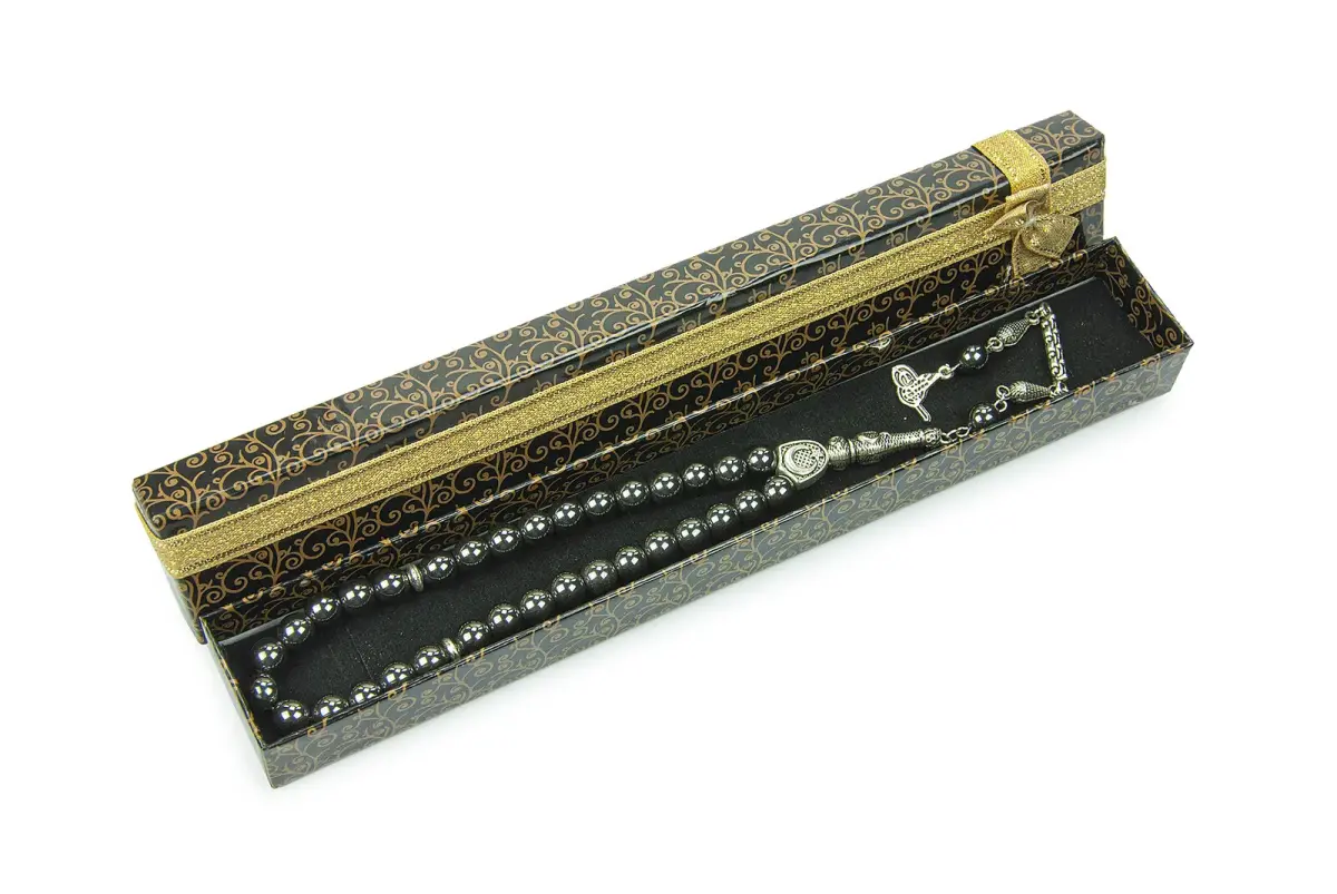 33lü Gri Doğal Hematit Taşı Tesbih - 5