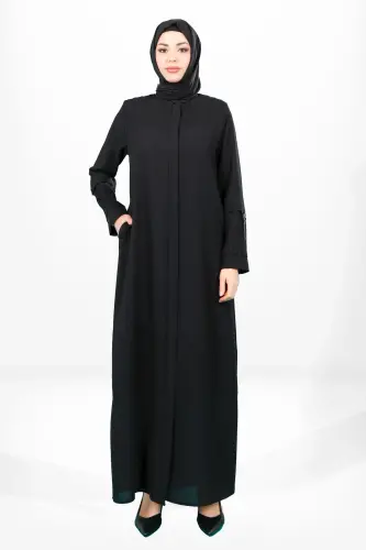 3970 Nervürlü Siyah Ferace - 1