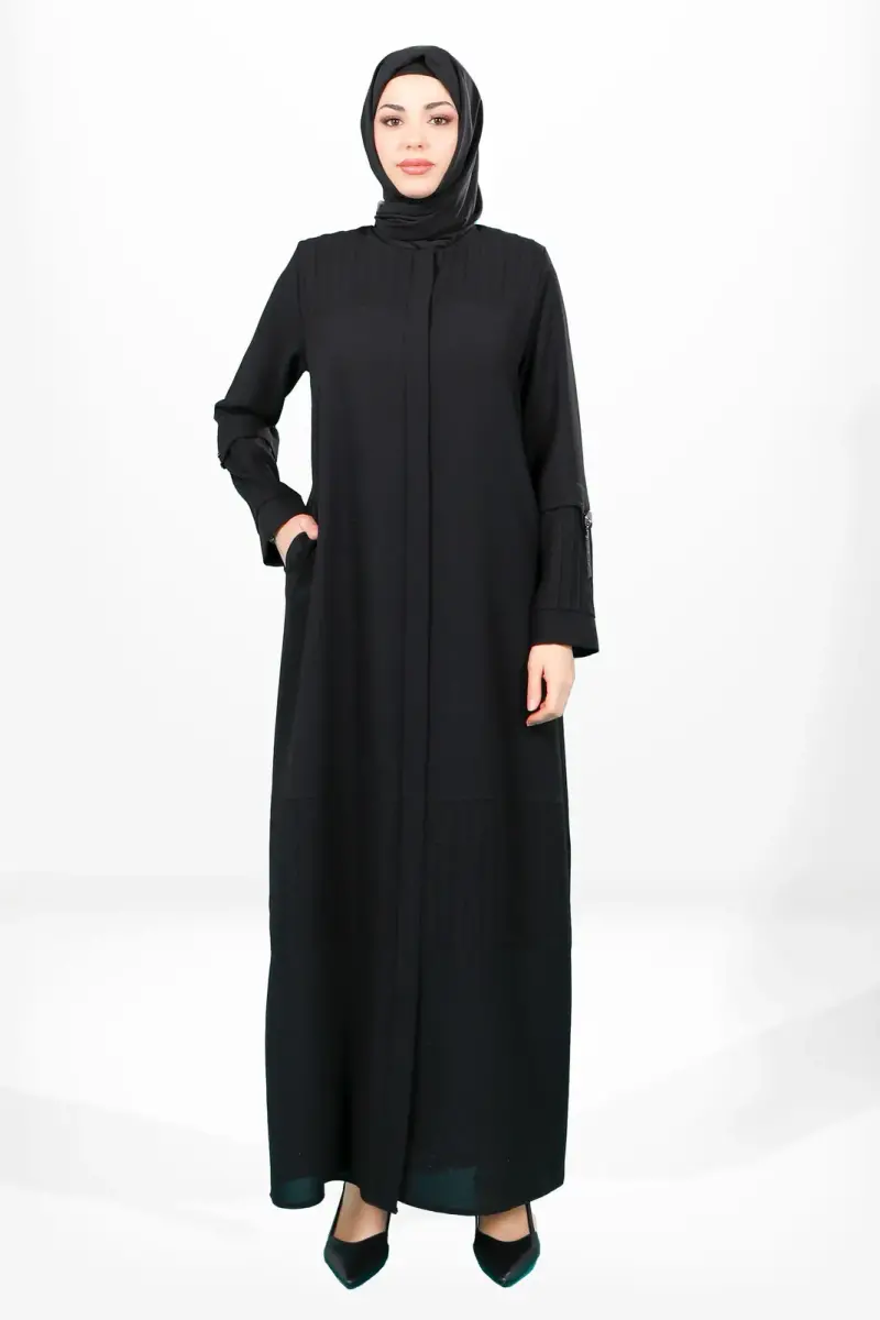 3970 Nervürlü Siyah Ferace - 1