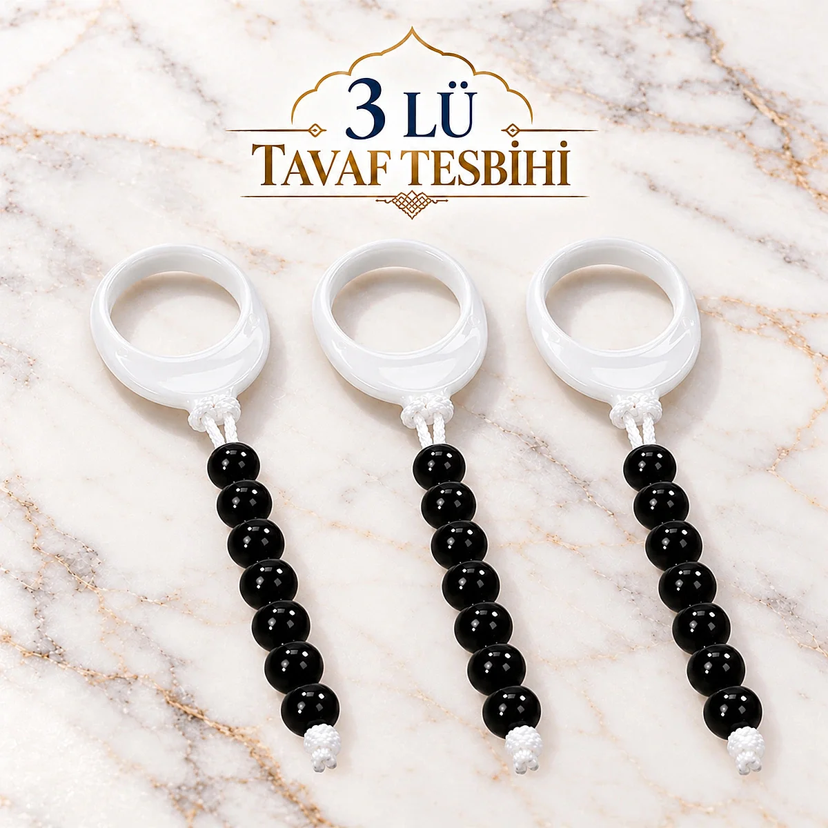 3 lü Hac ve Umre Say Tavaf Tesbihi Siyah - 1