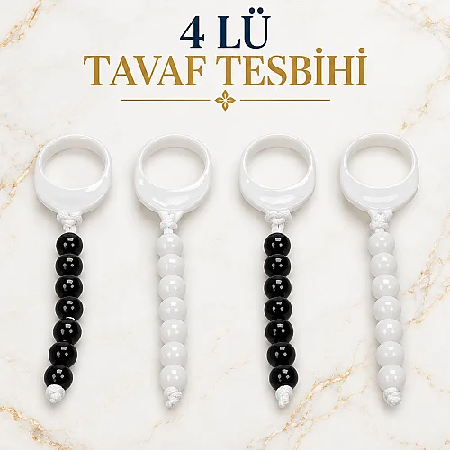 4 lü Hac ve Umre Say Tavaf Tesbihi Siyah Beyaz 