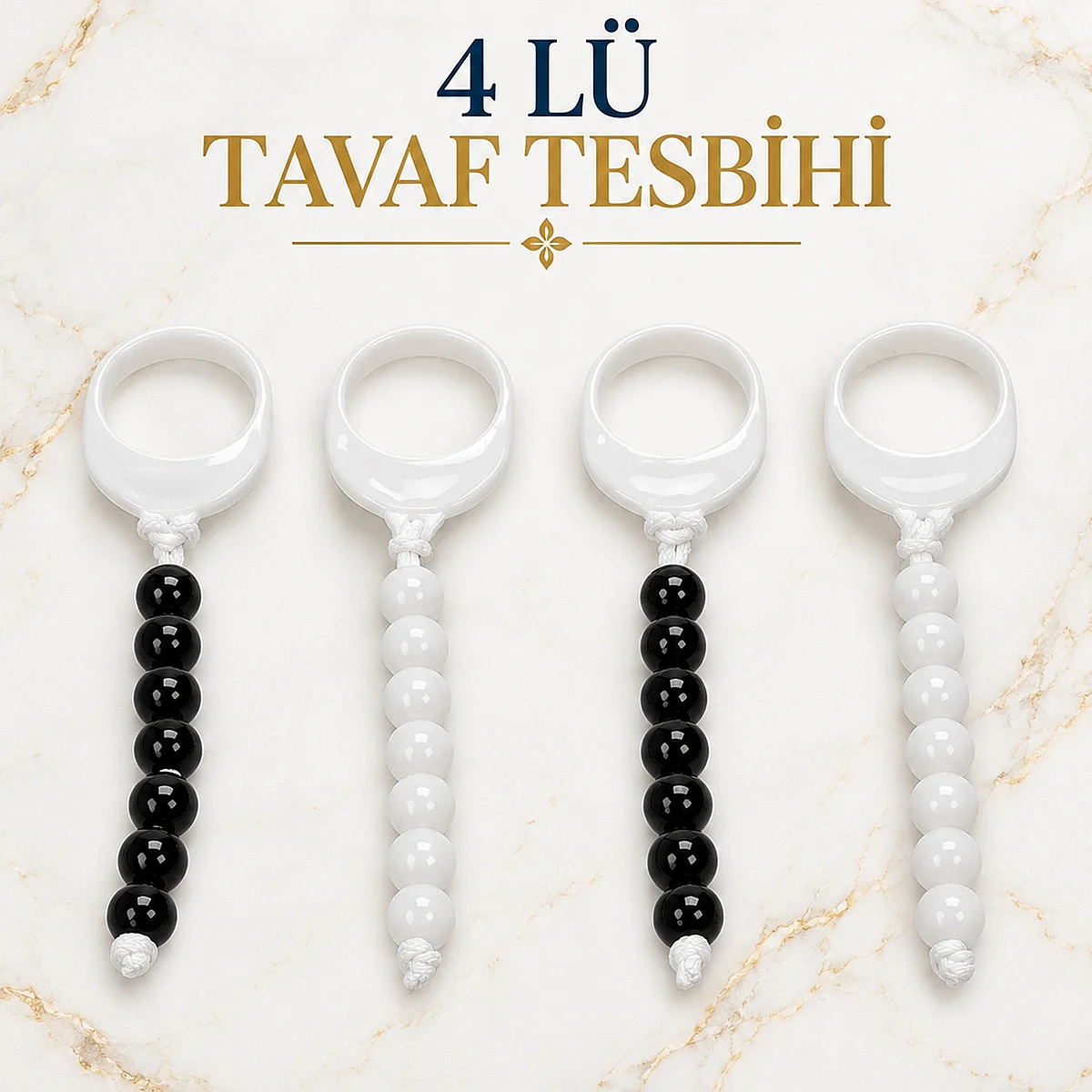 4 lü Hac ve Umre Say Tavaf Tesbihi Siyah Beyaz - 1